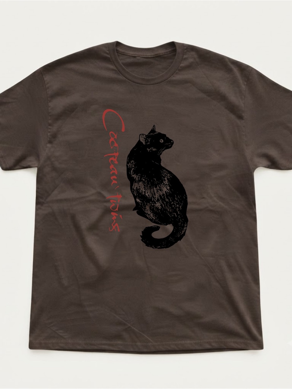 Black Cat Graphic Indie Music Dark Brown Cotton Gildan T-Shirt